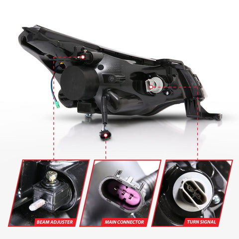 ANZO 2008-2011 Ford Focus Projector Headlights Black - 121272