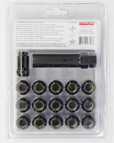 Raceline Spline Lug Nut Kit with Spline Key 12 x 1.5 - 16 Pack - Black - RLUG-CS20B