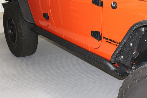 Fishbone Offroad 07-18 Jeep Wrangler JK 4 Door Rubicon Steel Rock Slider - Black Textured Powdercoat - FB23011