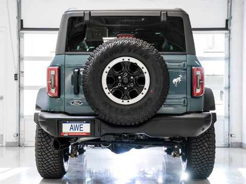 AWE Tuning 2021+ Ford Bronco 0FG Single Rear Exit Exhaust w/Diamond Black Tip & Bash Guard - 3015-23789