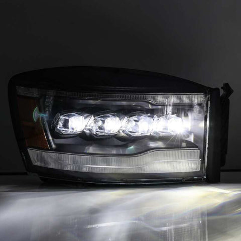 AlphaRex 06-08 Dodge Ram 1500HD NOVA LED ProjHeadlights Plank Style Blk w/Seq Signal/DRL/Amber LED - 880536