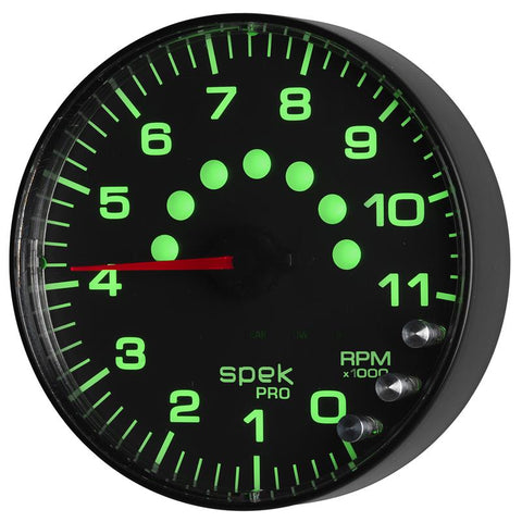 Autometer Spek-Pro Gauge Tachometer 5in 11K Rpm W/Shift Light & Peak Mem Black/Black - P239328
