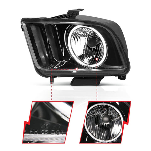 ANZO 2005-2009 Ford Mustang Crystal Headlights w/ Halo Black (CCFL) - 121033