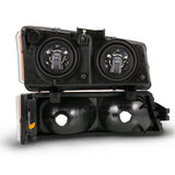 ANZO 2003-2006 Chevy Silverado Crystal Headlight w/ Signal Light Black Amber (4 pcs) - 111452