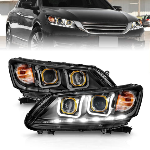 ANZO 2013-2015 Honda Accord (4dr ONLY) Projector Headlights w/ U-Bar Black - 121492