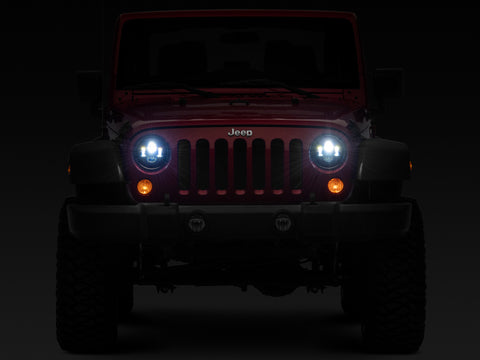 Raxiom 97-18 Jeep Wrangler TJ/JK Axial Series LED Daymaker Headlights- Black Housing (Clear Lens) - J108042