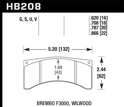 Hawk Brembo F3000 / Wilwood DTC-70 Race Brake Pads - HB208U.708