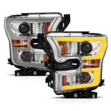 ANZO 2015-2017 Ford F-150 Projector Headlights w/ Plank Style Switchback Chrome w/ Amber - 111358