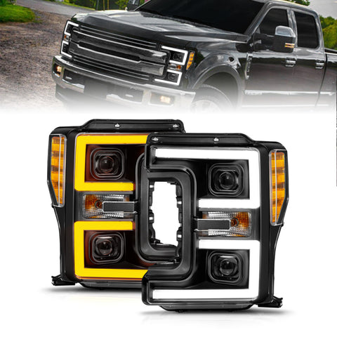 ANZO 17-19 Ford F-250/350/450 SD (w/o Factory LED) LED Proj Headlights w/Light Bar Switchback Blk - 111577