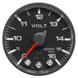 AutoMeter Gauge Voltmeter 2-1/16in. 16V Stepper Motor W/Peak & Warn Blk/Blk Spek-Pro - P344328