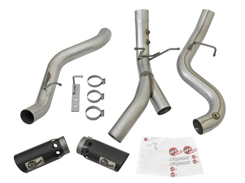 aFe ATLAS 4in DPF-Back Alum Steel Exhaust System w/Dual Exit Black Tip 2017 GM Duramax 6.6L (td) - 49-04086-B
