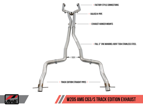 AWE Tuning Mercedes-Benz W205 AMG C63/S Coupe Track Edition Exhaust System (no tips) - 3020-31020