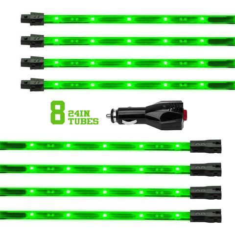 XK Glow Tube Single Color Underglow LED Accent Light Car/Truck Kit Green - 8x24In - XK041002-G