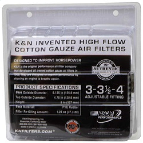 K&N Universal Air Filter Chrome Round Tapered Blue - 4in Flange ID x 1.125in Flange Length x 5.5in H - RG-1001BL