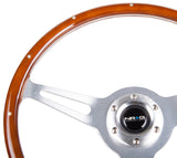 NRG Classic Wood Grain Steering Wheel (365mm) Wood w/Metal Accents & Polished Alum. 3-Spoke Center - ST-065