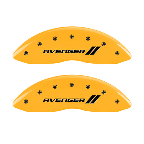 MGP 4 Caliper Covers Engraved Front & Rear With stripes/Avenger Yellow finish black ch - 12192SAV1YL