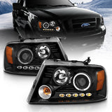 ANZO 2004-2008 Ford F-150 Projector Headlights w/ Halo and LED Black - 111028