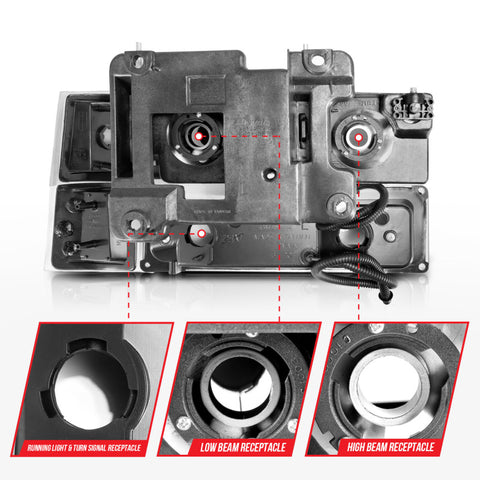ANZO 88-98 Chevrolet C1500 Crystal Headlights w/ Light Bar Black Housing w/ Signal Side Markers 8Pcs - 111528