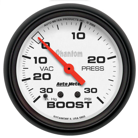 Autometer Phantom 66.7mm 30 in Hg-Vac/30PSI Mechanical Vacuum/Boost Gauge - 5803