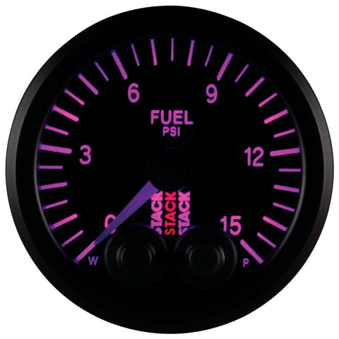 Autometer Stack 52mm 0-15 PSI 1/8in NPTF Male Pro-Control Fuel Pressure Gauge - Black - ST3504