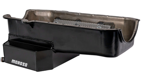 Moroso 80-85 Chevy Small Block/Dart (w/2 Pc Seal) Road Race Wet Sump 7qt 7.5in Steel Oil Pan - Black - 21814