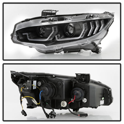 Spyder 16-18 Honda Civic 4Dr w/LED Seq Turn Sig Lights Proj Headlight - Black - PRO-YD-HC16-SEQ-BK - 5086099