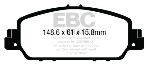 EBC 13+ Honda Accord Coupe 2.4 EX Ultimax2 Front Brake Pads - UD1654