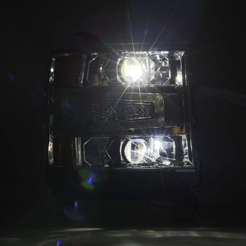 AlphaRex 16-18 Chevy 1500HD LUXX LED Proj Headlights Chrome w/Seq Actv Lgt / Seq Sig (Req PN 810023) - 880235