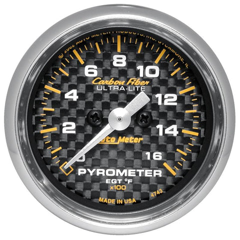 Autometer Carbon Fiber 52mm 1600 Deg F Electronic EGT Gauge Kit - 4744