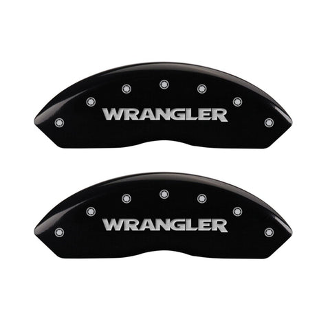 MGP Front set 2 Caliper Covers Engraved Front WRANGLER Black finish silver ch - 42009FWRGBK