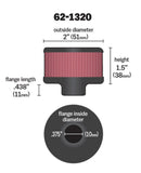 K&N Clamp On Rubber Base Crankcase Vent Filter 0.375in Flange ID x 2in OD x 1.5in Height - 62-1320