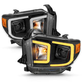 ANZO 14-17 Toyota Tundra Plank Style Projector Headlights Black w/ Amber - 111414