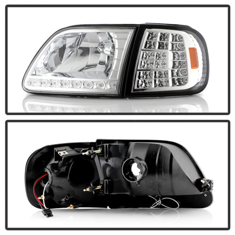 xTune Ford F150 97-03 Crystal Headlights w/ Clear LED Corners Chrome HD-ON-FF15097-LED-SET-C - 5014191