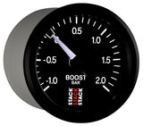 Autometer Stack 52mm -1 to +2 Bar T-Fitting 0.187in Barb (M) Mechanical Boost Pressure Gauge - Black - ST3111