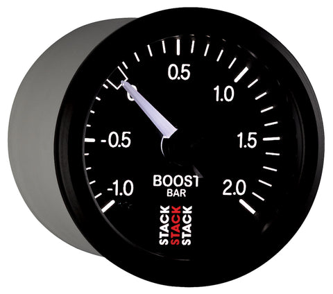 Autometer Stack 52mm -1 to +2 Bar T-Fitting 0.187in Barb (M) Mechanical Boost Pressure Gauge - Black - ST3111