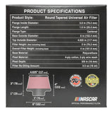 K&N Universal Round Clamp-On Air Filter 3in Flange ID x 6in Base OD x 4.625in Top OD x 3in Height - RU-5288