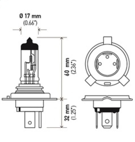 Hella H4 24V 75/70W P43t T4.625 Halogen Bulb - H4 24V