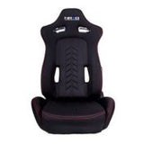 NRG Sport Seats (Pair) Cloth w/NRG Logo & NRG Arrow Cushion Imprint - Black w/Red Stitch - RSC-800L/R