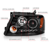 ANZO 2004-2008 Ford F-150 Projector Headlights w/ Halo and LED Black G2 - 111204
