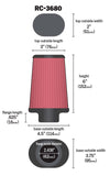 K&N Universal Clamp-On Air Filter 2-7/16in Flange 4-1/2x3-3/4in Base 3x2in Top 6in Height - RC-3680