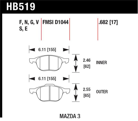 Hawk 2013-2014 Ford Escape (FWD Only) HPS 5.0 Front Brake Pads - HB519B.682