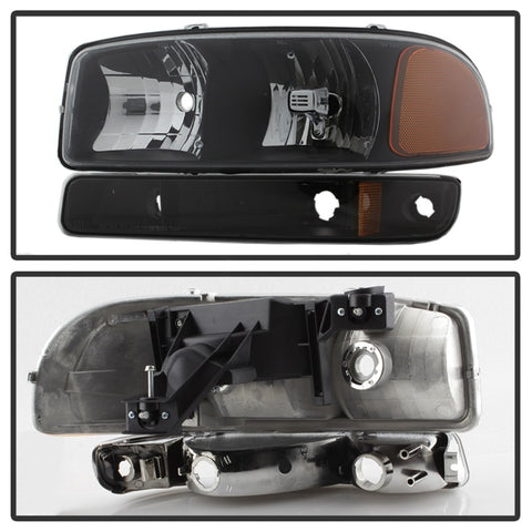 xTune GMC Sierra 99-06 /Yukon 00-06 Crystal Headlights & Bumper Lights - Black HD-JH-GS99-AM-SET-BK - 9037474