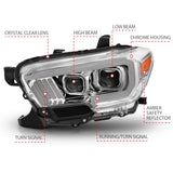 ANZO 2016-2017 Toyota Tacoma Projector Headlights w/ Plank Style Design Chrome/Amber w/ DRL - 111380