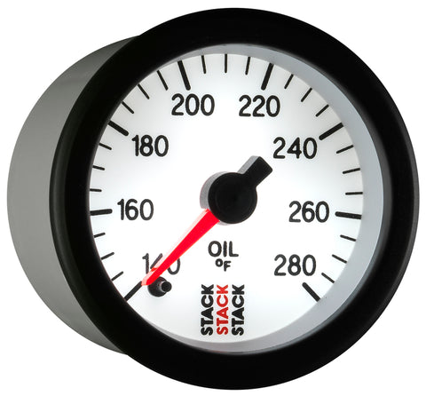 Autometer Stack 52mm 140-280 Deg F 1/8in NPTF Male Pro Stepper Motor Oil Temp Gauge - White - ST3360