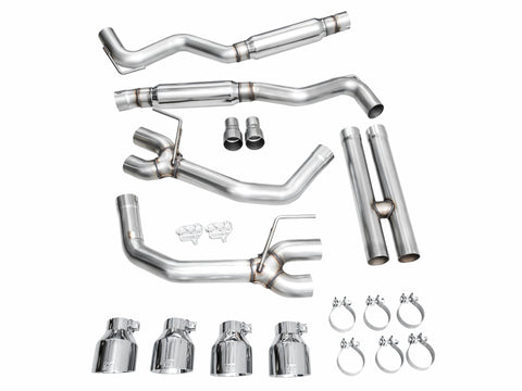 AWE 2024 Ford Mustang Dark Horse S650 RWD Track Edition Cat-Back Exhaust w/ Quad Chrome Silver Tips - 3020-42375