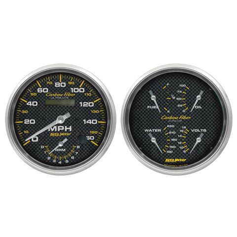 Autometer Carbon Fiber Gauge Kit 2pc Quad & Tach/Speedo 5in. - 4805