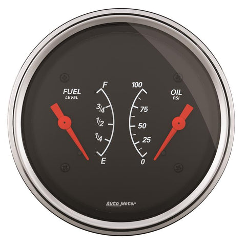 AutoMeter Gauge Dual Fuel & Oilp 3-3/8in. 240 Ohm(e) to 33 Ohm(f) & 100PSI Elec Designer Black - 1413