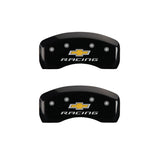 MGP 4 Caliper Covers Engraved F & R Chevy Racing Black Finish Silver Char 2019 Chevrolet Bolt EV - 14246SBRCBK