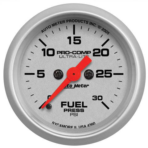 Autometer Ultra-Lite 52mm 0-30 PSI Full Sweep Electronic Fuel Pressure Gauge - 4360
