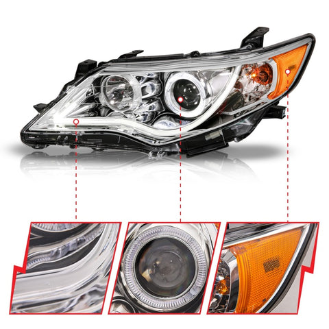 ANZO 2012-2013 Toyota Camry Projector Headlights w/ Halo Chrome - 121513